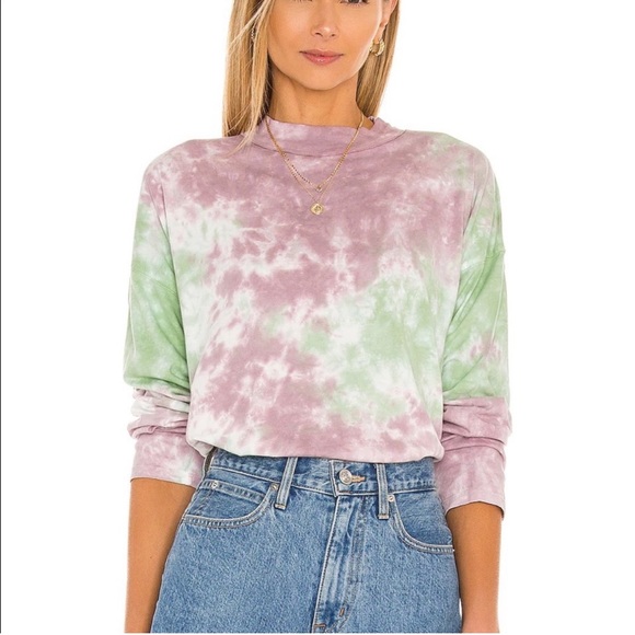 We The Free Tops - Free People Be Free Pink Green Tie Dye Oversized
Long Sleeve Shirt